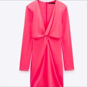🛍️NWT ZARA WOMAN STRETCHY KNOTTED DRESS NEON PINK💓8342/309 S